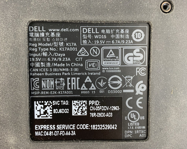 Dell K17A OEM Laptop Docking Station 130W No Power Cable - Untested - Lot of 5