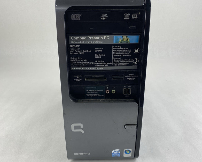 HP Compaq Presario SR5350F MT Pentium Dual Core E2180 2GHz 2GB RAM No HDD No OS