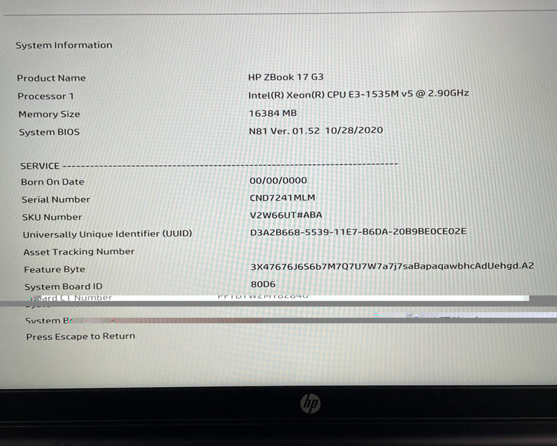 HP ZBook 17 G3 17.3" Xeon E3 1535M 2.90 GHz 16 GB RAM Quadro No SSD/OS/AC/Batt