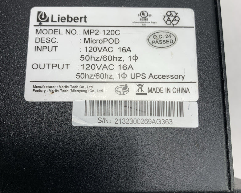Vertiv MP2-120C Liebert Micro POD AC Power System -  2U 19in Rack-mounted