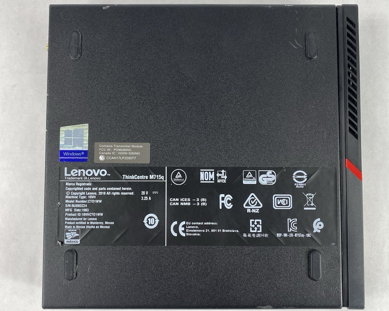Lenovo ThinkCentre M715q Micro Ryzen 5 Pro 2400GE 3.2GHz 1x8GB RAM No HDD/OS/AC