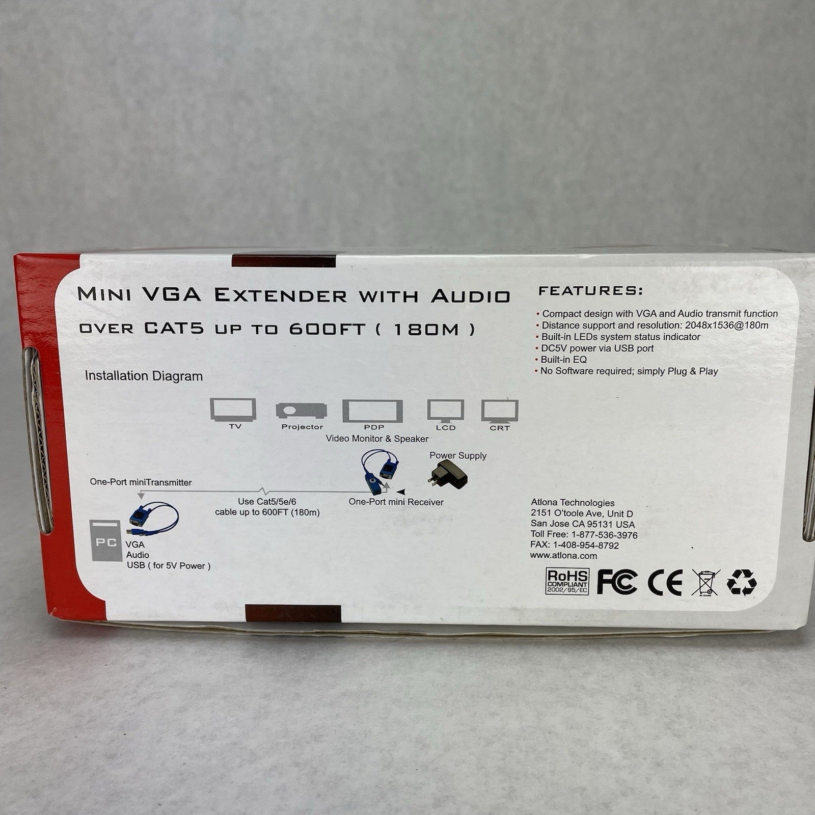 Atlona AT-VGA180ASR VGA Extender with Audio over Cat5 up to 600ft