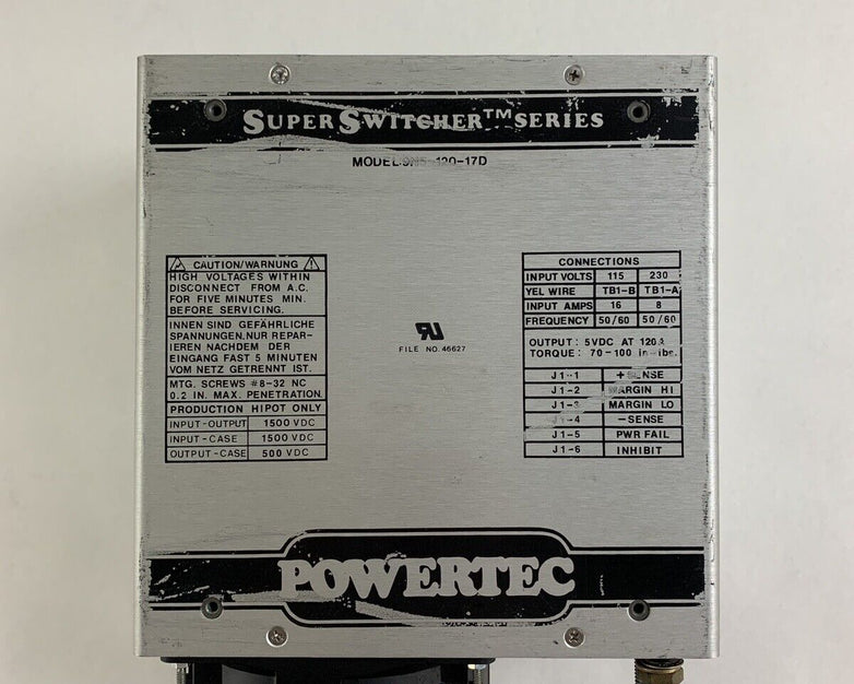 PowerTec DC Power Supply 115-230V 50-60 Hz 1500 VDC 9N5-120-17D Untested