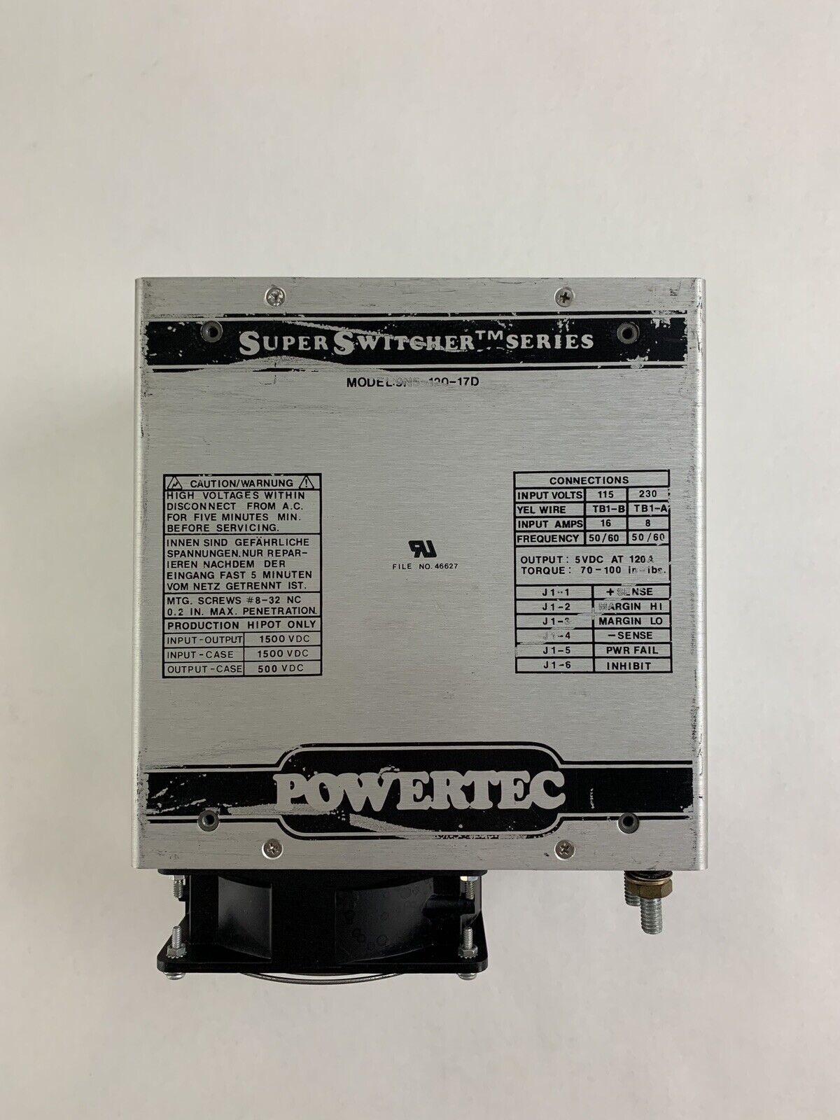PowerTec DC Power Supply 115-230V 50-60 Hz 1500 VDC 9N5-120-17D Untested