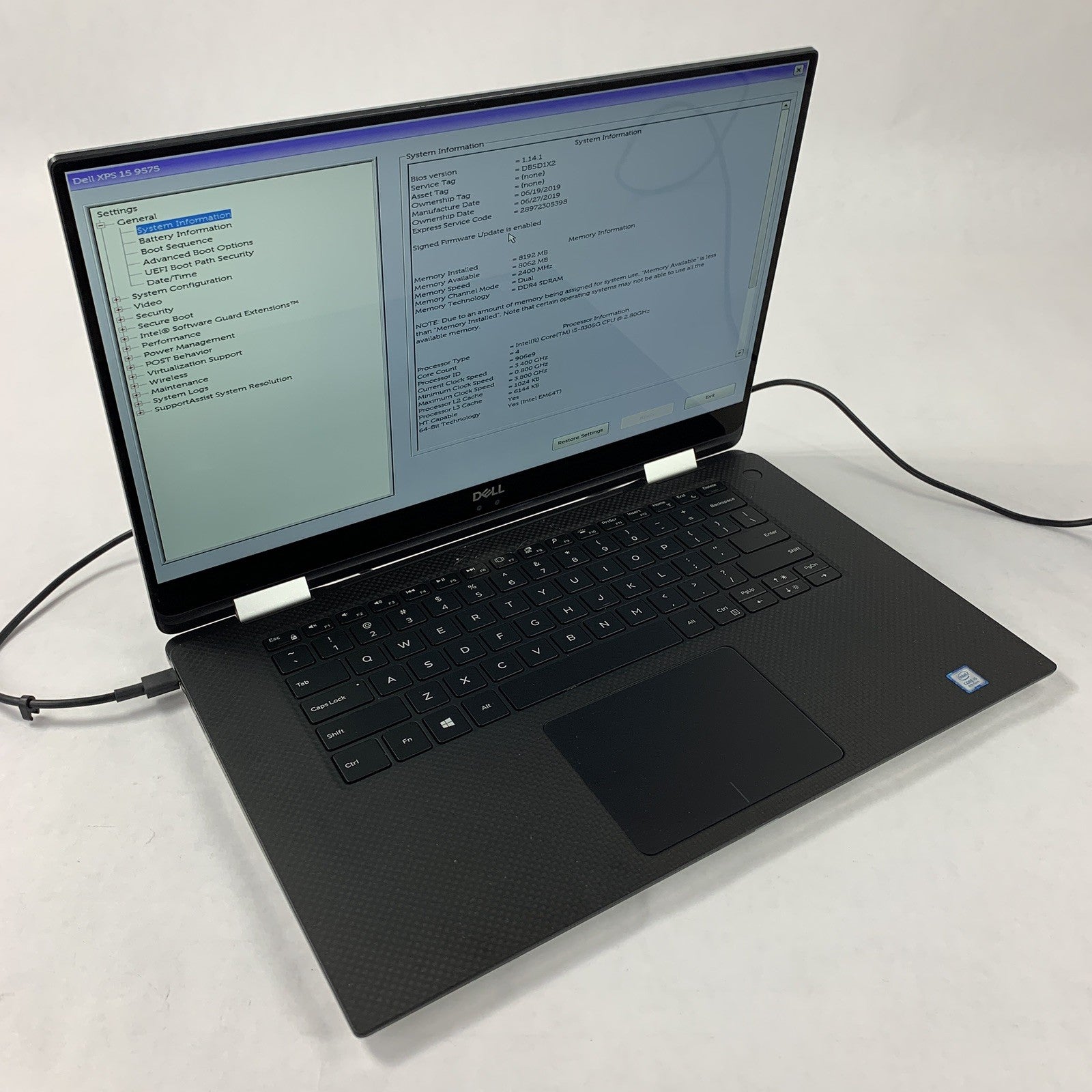 Dell XPS 15 9575 2-in-1 15.6" i5-8305G 2.8 GHz 8 GB Ram No OS No HDD No Batt