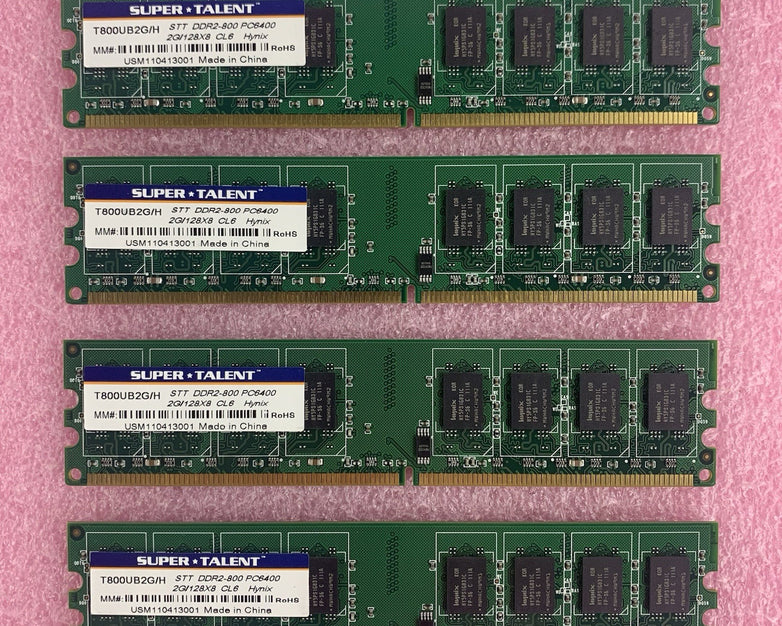 Super Talent T800UB2G/H STT DDR2-800 PC6400 4x2 GB Sticks Memory Ram Lot of 4x