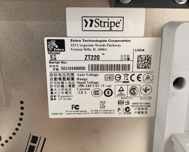 Zebra ZT220 ZT22042-D01000FZ Thermal Label Printer Tested Missing Clamp Handle