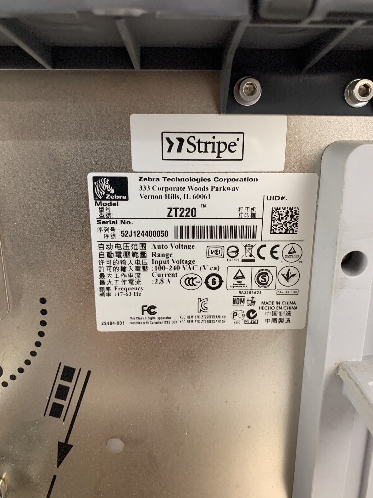 Zebra ZT220 ZT22042-D01000FZ Thermal Label Printer Tested Missing Clamp Handle