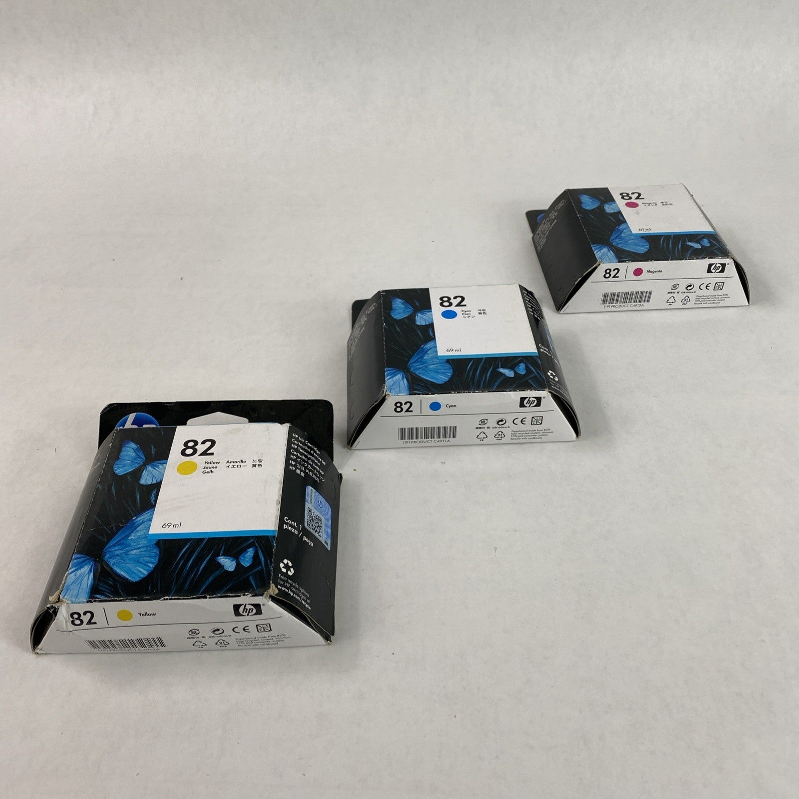 HP 82 Magenta 69ml w/ 82 Cyan 82 yellow Ink Cartridge Lot of 3 0
