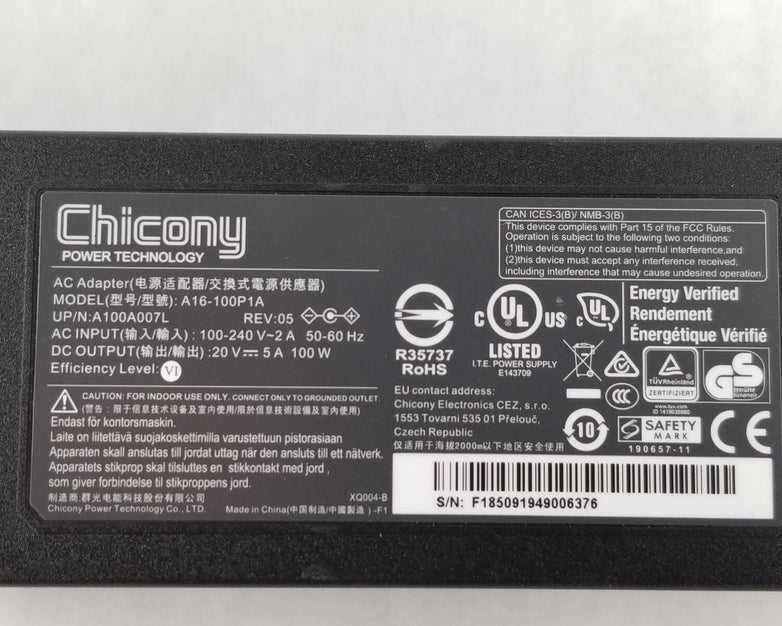 Chicony A16-100P1A Laptop AC Adapter 20V 5A 100W 20V5A100W-5.5x2.5mm (Lot of 5)