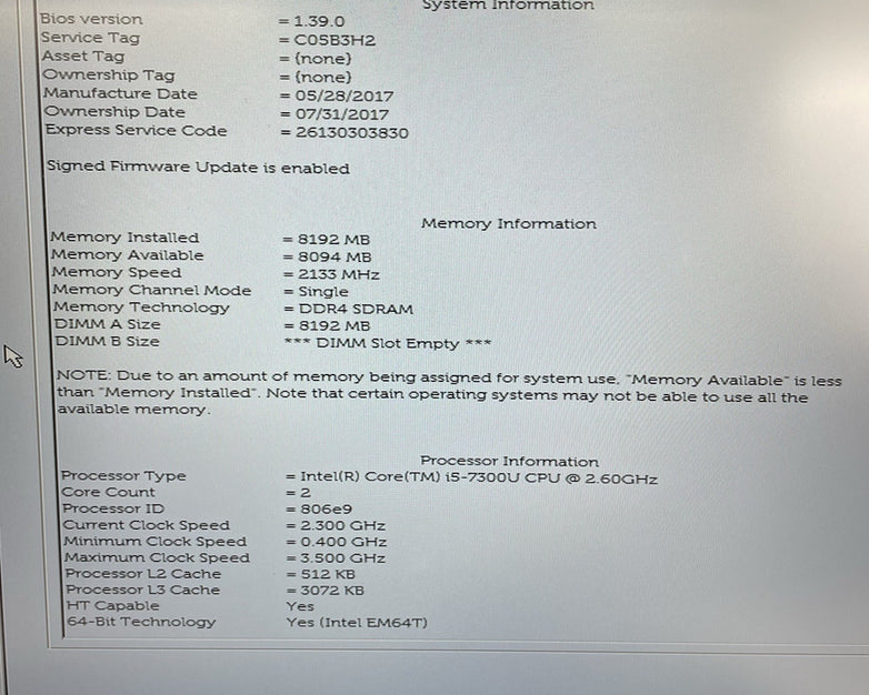 Dell Latitude 5580 15.6" i5-7300U 2.60 GHz 8 GB RAM No SSD/OS/Batt - Bad Corner