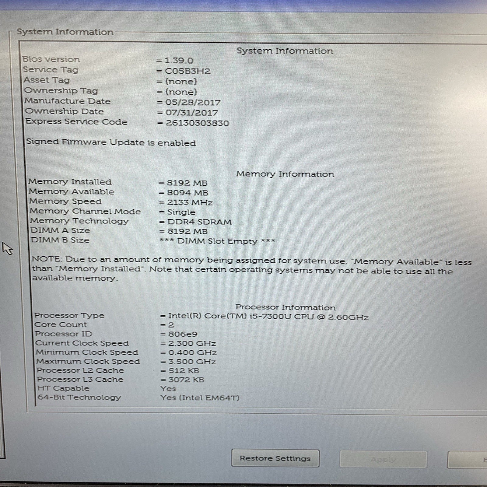 Dell Latitude 5580 15.6" i5-7300U 2.60 GHz 8 GB RAM No SSD/OS/Batt - Bad Corner2