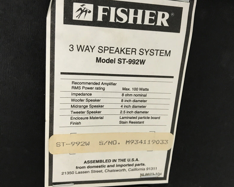 Pair of Fisher ST-992W 3-Way Speakers 100W