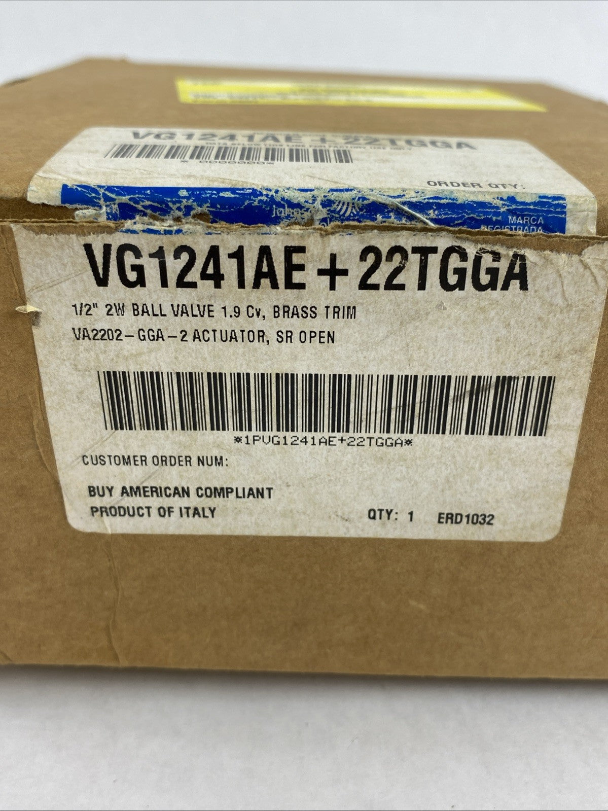 Johnson Controls VG1241AE + 22TGGA 1/2" 2W Ball Valve3