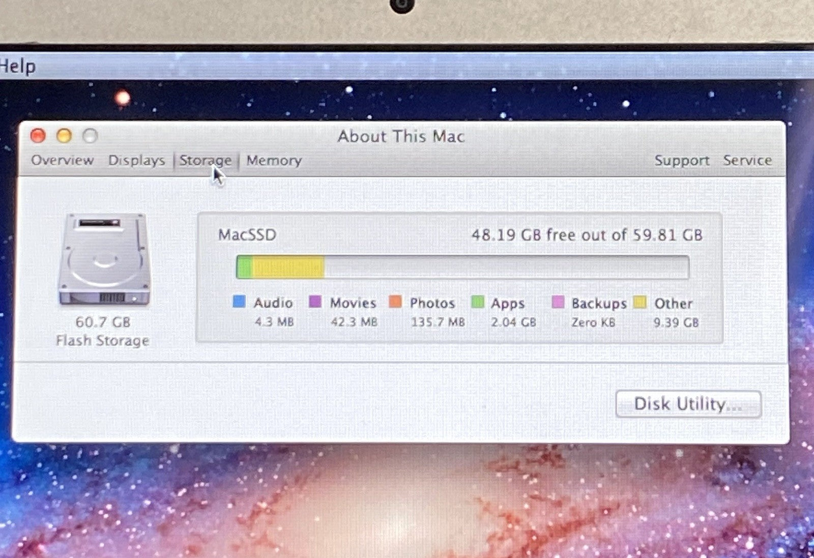 Apple MacBook Air A1370 2010 11" 1.4GHz Core 2 Duo 4GB RAM 60GB SSD os10.7.5