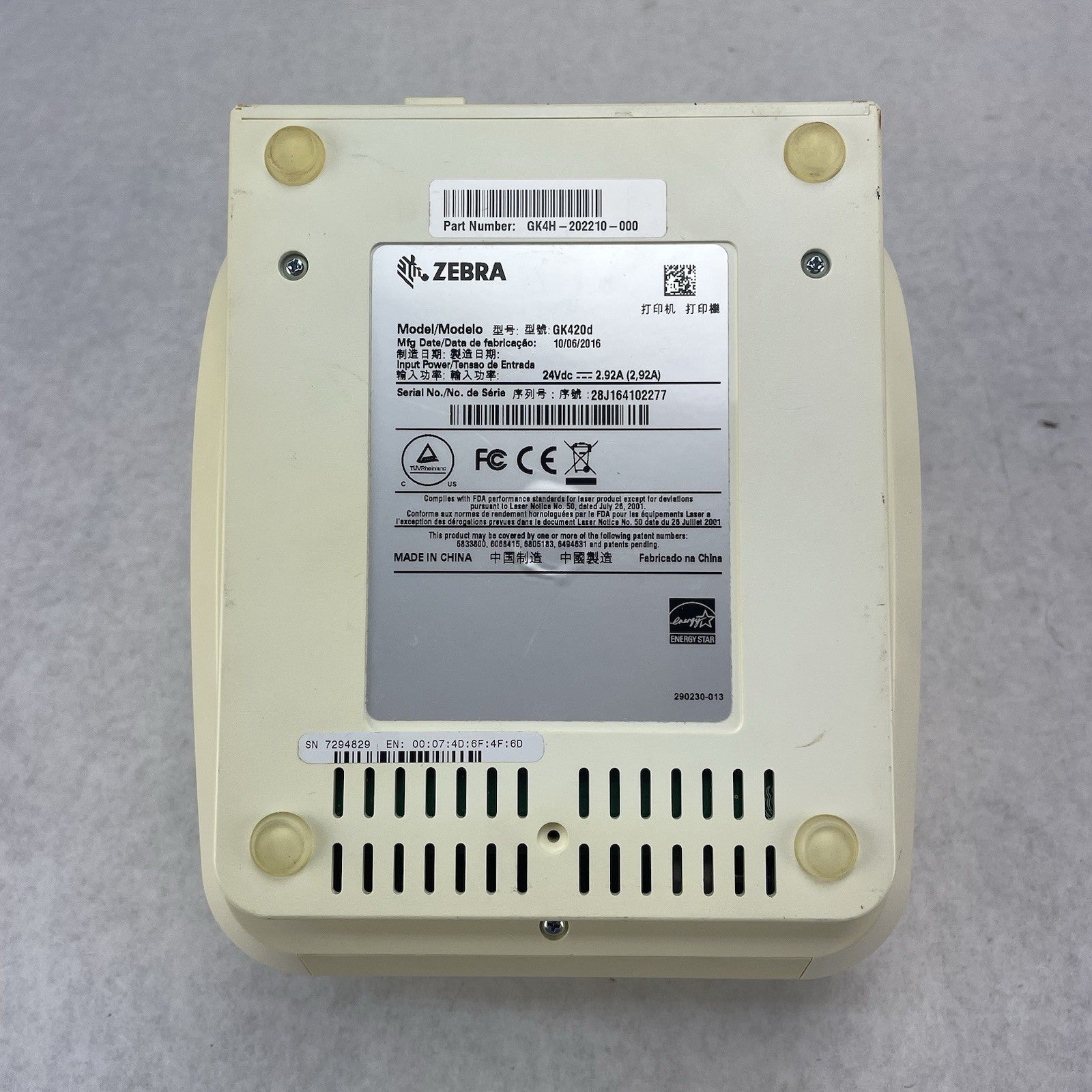 Zebra GK420D Direct Thermal Printer, Tested For Parts or Repair 297,991pgc10