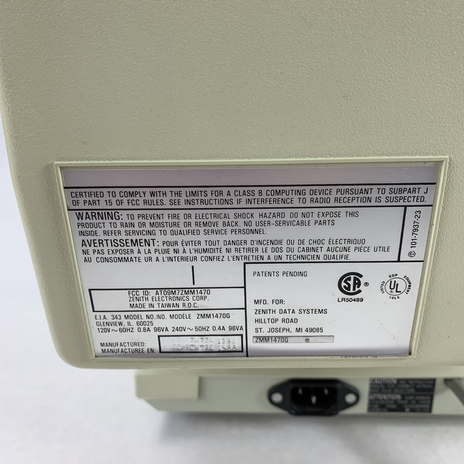 Zenith Data Systems 12.5" ZMM1470G CRT 9-Pin Monitor Screen Tested Displays