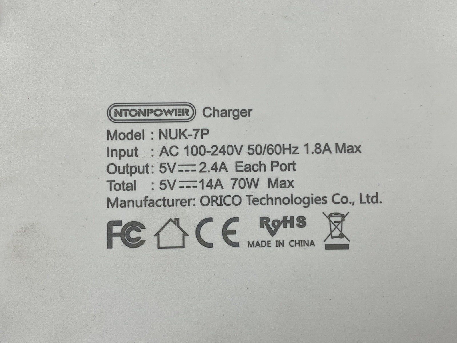 NTONPower NUK-7P 7 Port USB Power Station No Power Cord For Parts or Repair