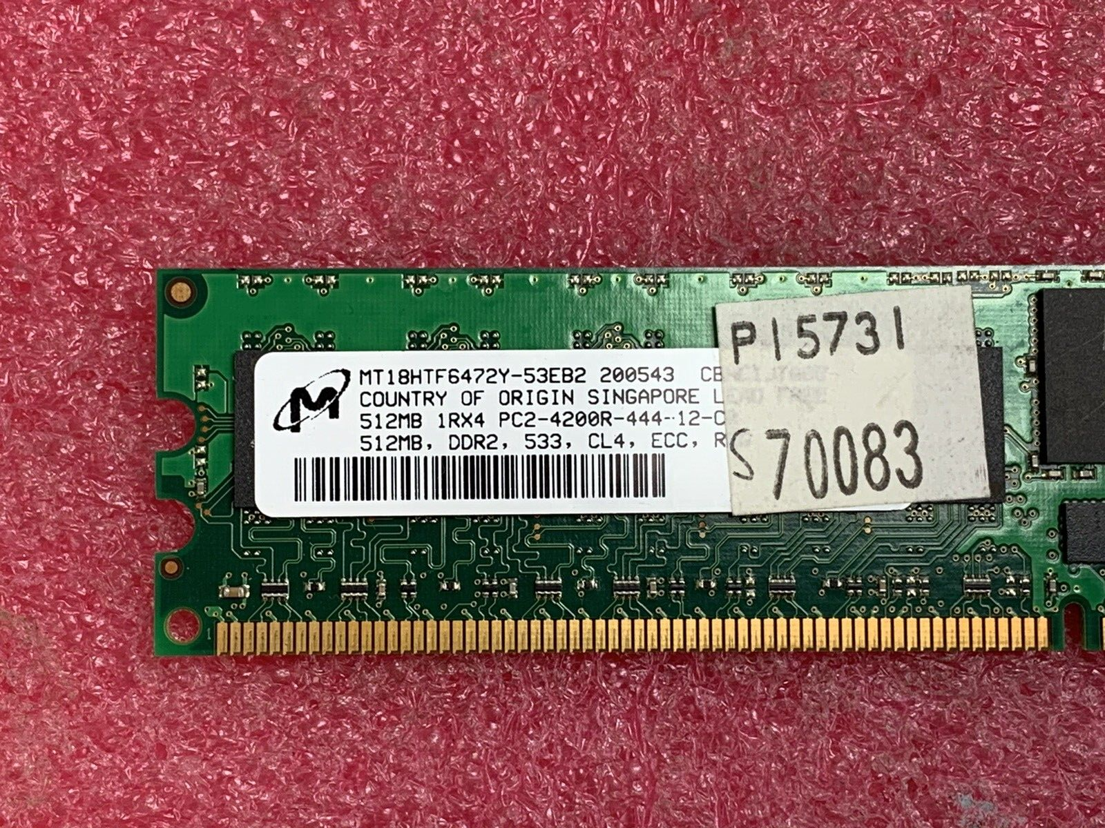 Micron (Lot of 2) 512 1Rx4 PC2-4200R-444-12-C0 Server Ram MT18HTF6472Y-53EB2