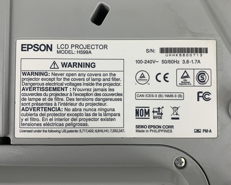 Epson H599A BrightLink 595Wi LCD Lamp Projector 541 Lamp Hours No Remote