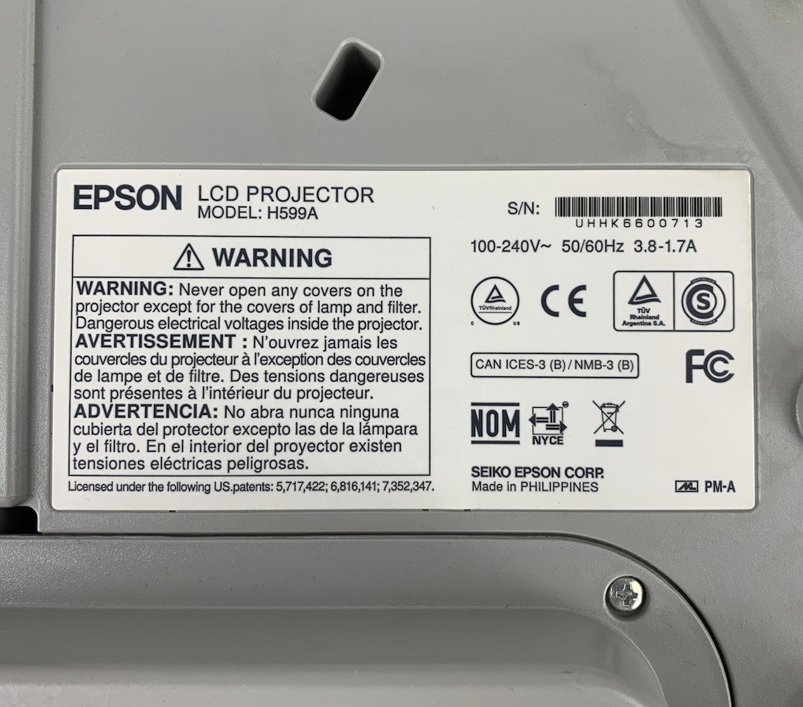 Epson H599A BrightLink 595Wi LCD Lamp Projector 541 Lamp Hours No Remote7