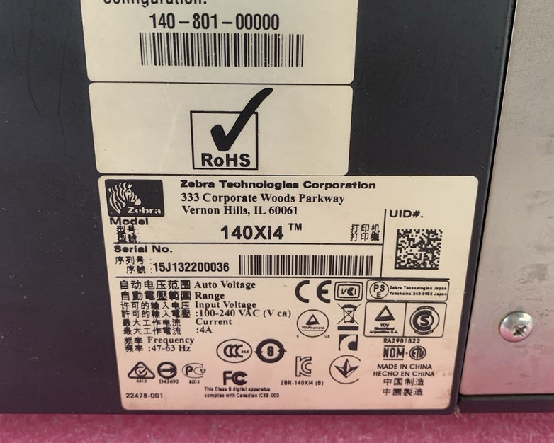 Zebra 140Xi4 140-801-00000 203DPI Industrial Thermal Label Printer LP/TLP