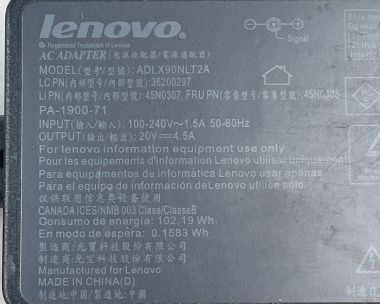 Lenovo AC Charger ADLX90NLT2A  90W 20V-4.5A Lot of 5