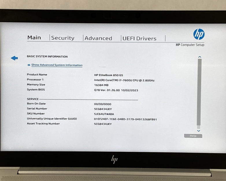 HP EliteBook 850 G5 Core i7-7600U 2.80 GHz 16 GB RAM 15.6" No HDD No OS