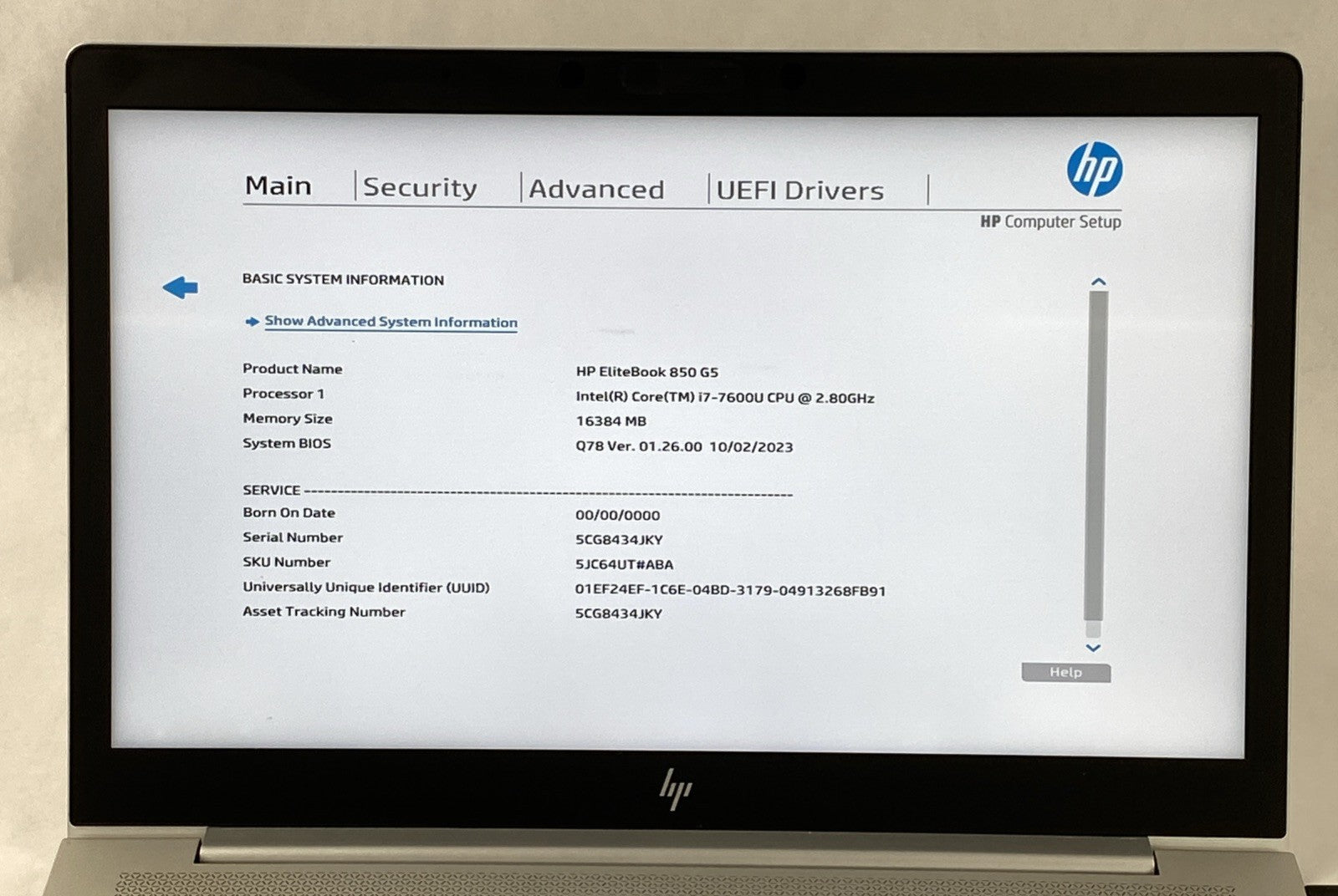 HP EliteBook 850 G5 Core i7-7600U 2.80 GHz 16 GB RAM 15.6" No HDD No OS