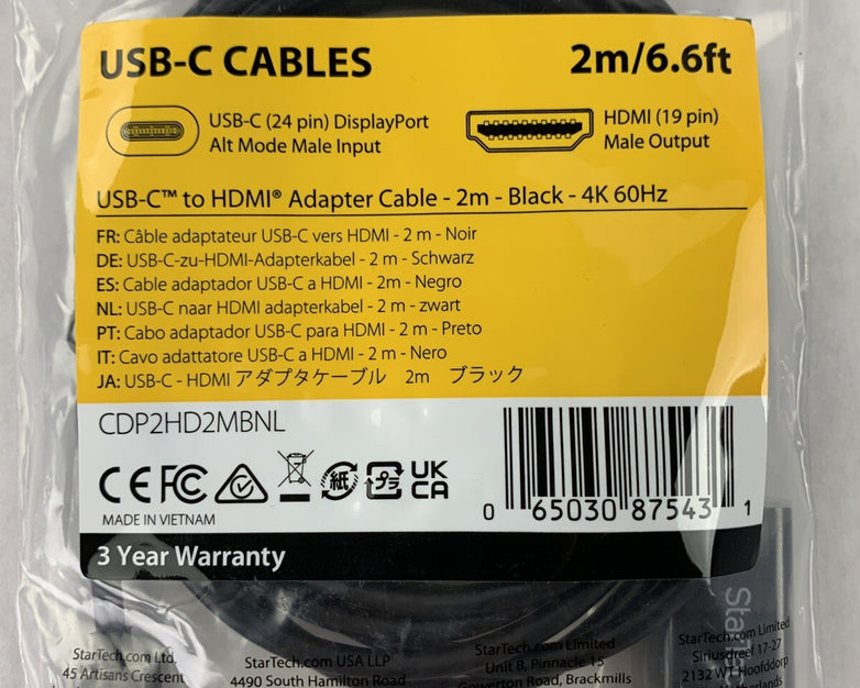 New OEM Startech 6ft  USB C to HDMI Cable 4K 60Hz USB Type C DP