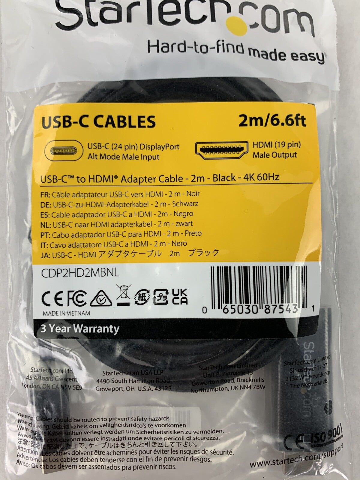 New OEM Startech 6ft  USB C to HDMI Cable 4K 60Hz USB Type C DP