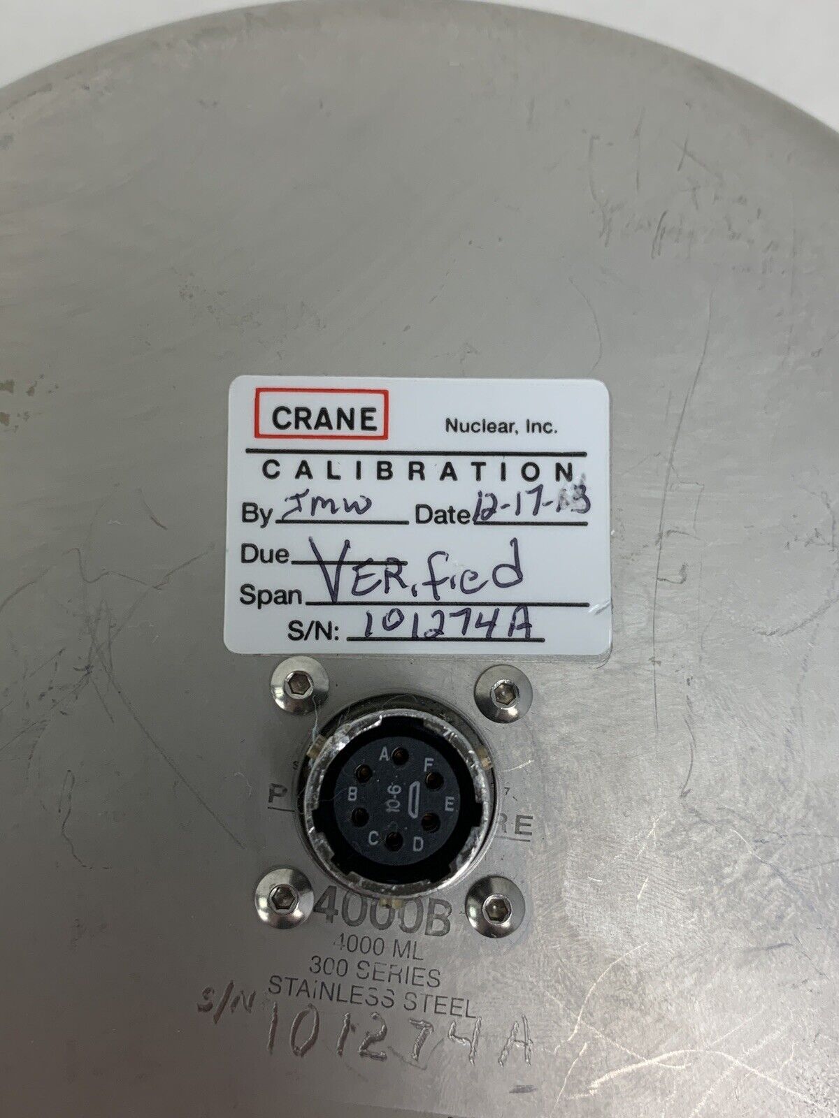 Crane Nuclear Calibration Polar Ware 4000B 100ML 300 Series PT02E-10-6S Untested