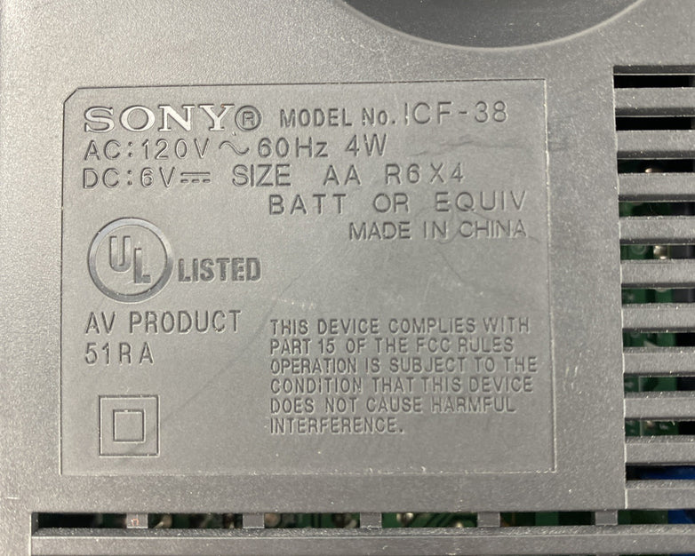 Sony FM/AM 2Band Radio ICF-38 Pulled from Used Environment Tested