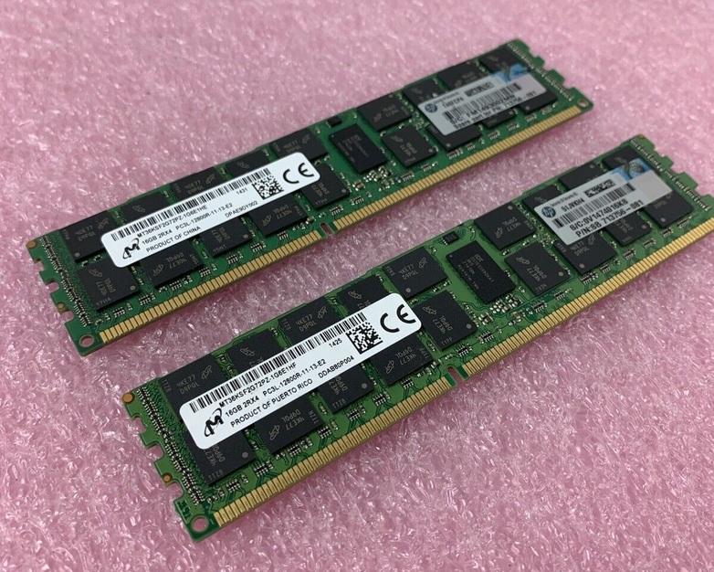 Lot of 2 Micron MT36KSF2G72PZ-1G6E1HE 16GB DDR3 SDRAM PC3L-12800 RAM Memory