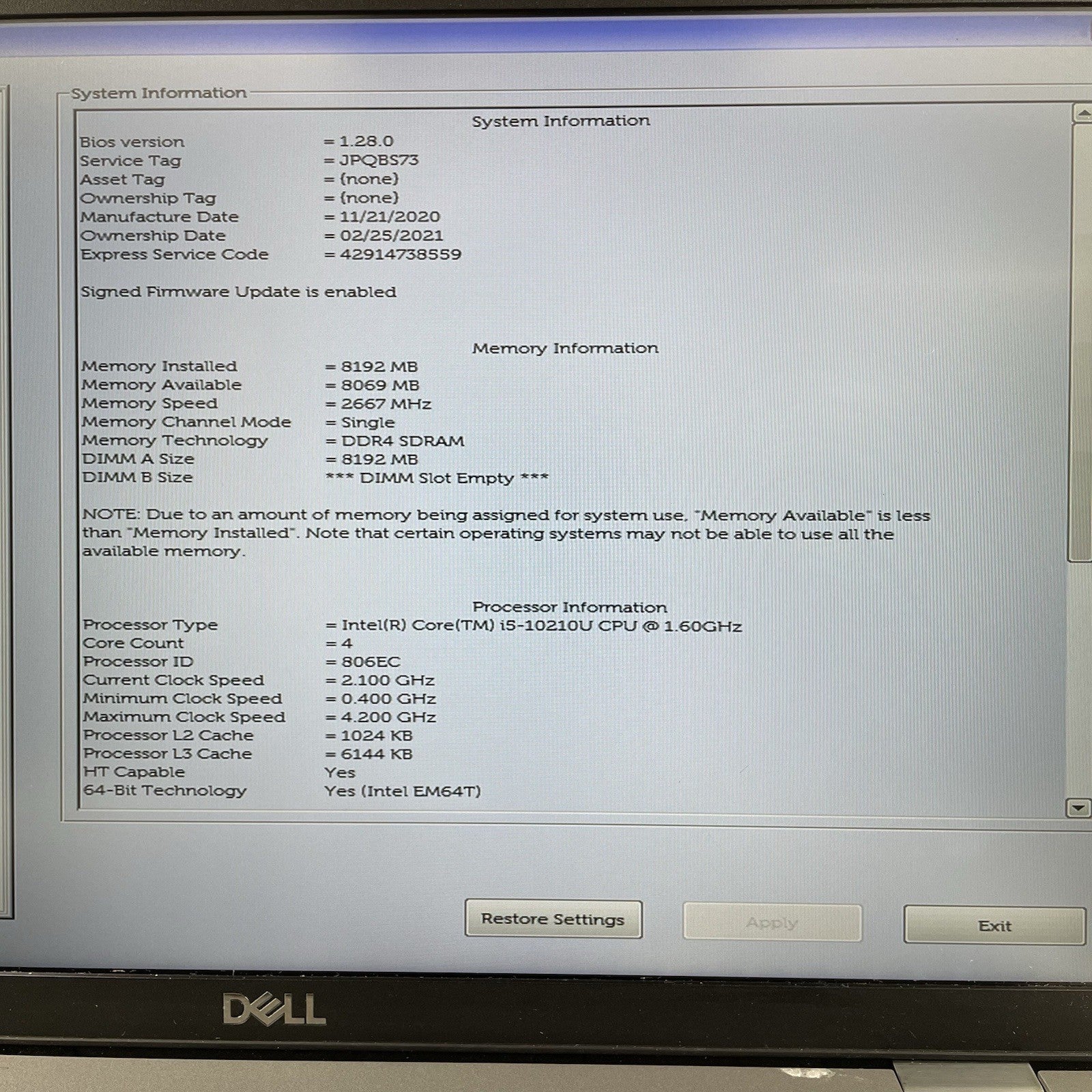Dell Latitude 5510 15.6" i5-10210U 1.60 GHz 8 GB RAM No SSD/OS/AC - Worn READ4