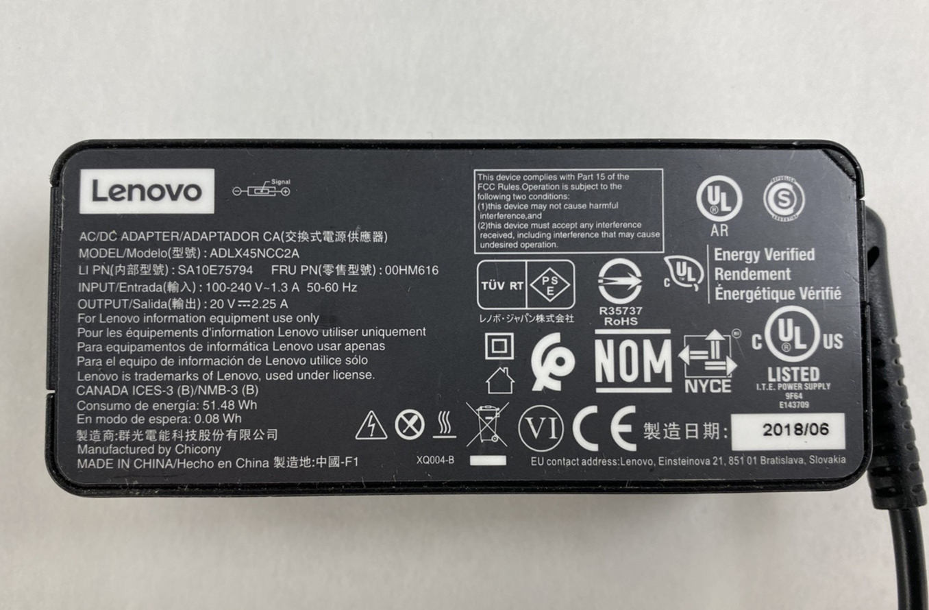 Lot of 3 Lenovo ADLX45NCC2A 45W 20V 2.25A Square Tip AC Adapter