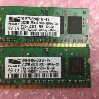 Lot of 2 ProMOS V916764B24QCFW-F5 512MB 2Rx16 RAM