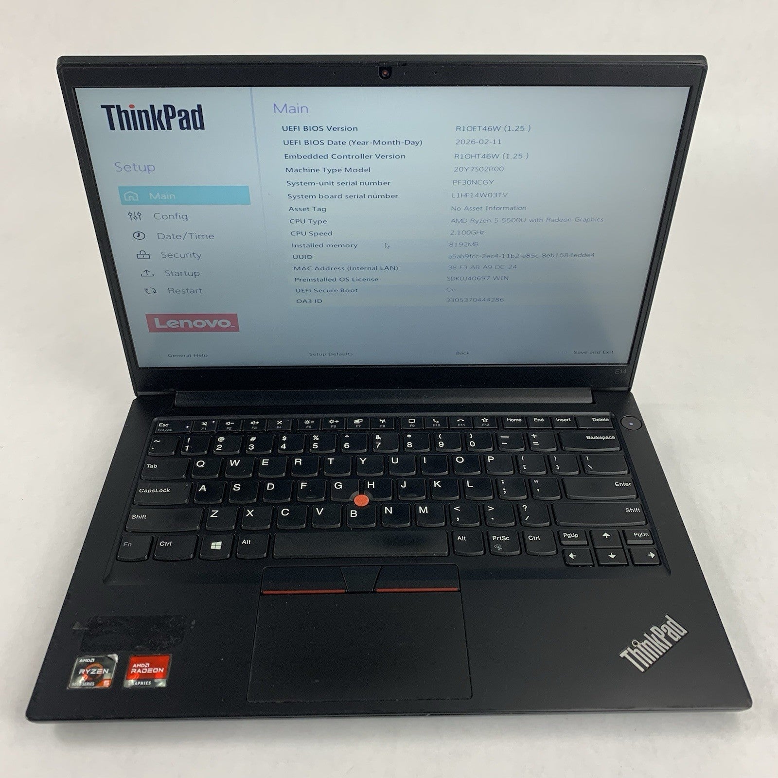 Lenovo ThinkPad E14 Gen 3 14" Ryzen 5 5500U 2.1Ghz 8GB Ram No OS/HDD/AC Scratch1