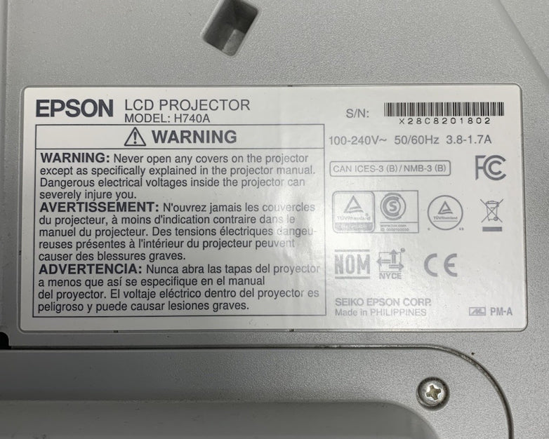Epson PowerLite 695Wi H740A LCD Lamp Projector 3050 Lamp Hours - No Remote