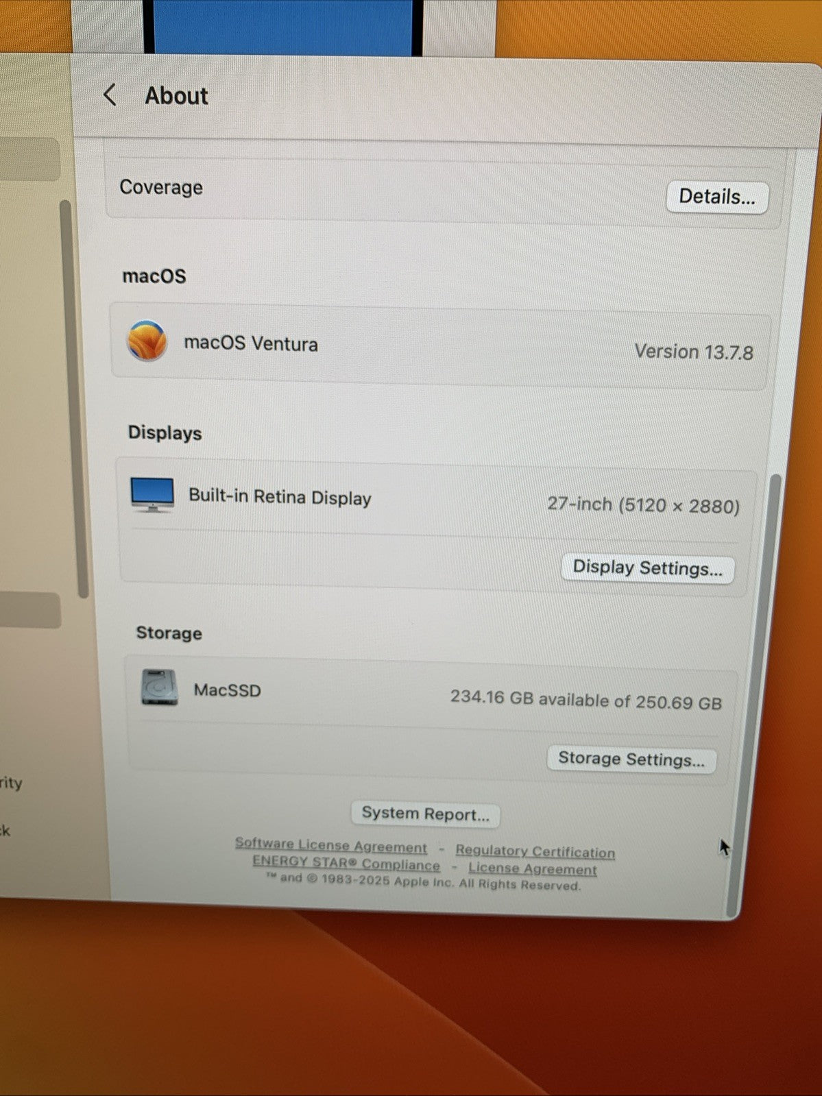Apple iMac A1419 2017 27" Retina 5k 4.2GHz i7 16GB RAM 250GB SSD 13.7.8 Ventura3