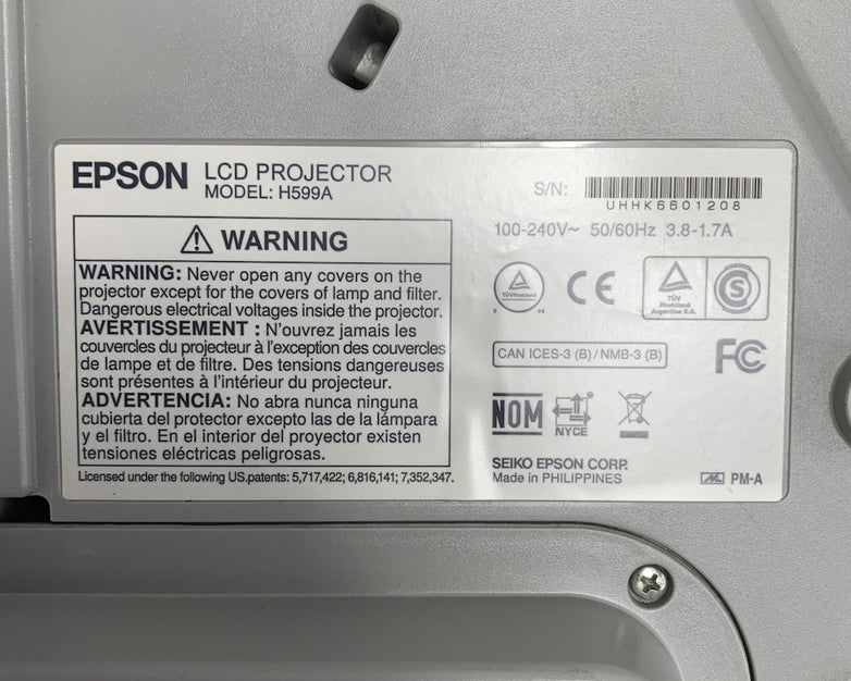 Epson BrightLink 595Wi H599A LCD Projector 1876 Lamp Hours - No Remote Loud Fan