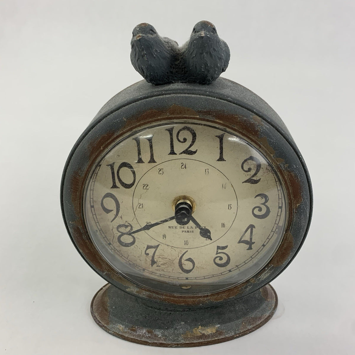 Creative Co-Op Decorative Pewter Mantel Clock  With Bird Accent - Tested2