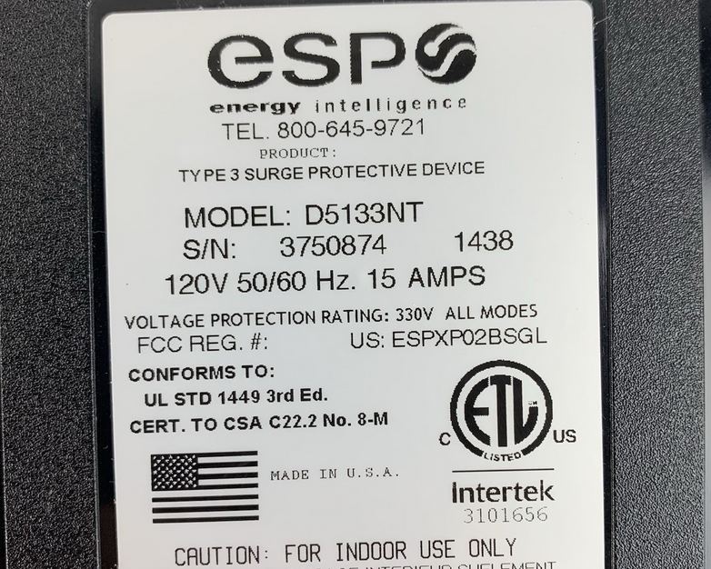 ESP D5133NT Energy Intelligence Type 3 Surge Protective Device - Powers On