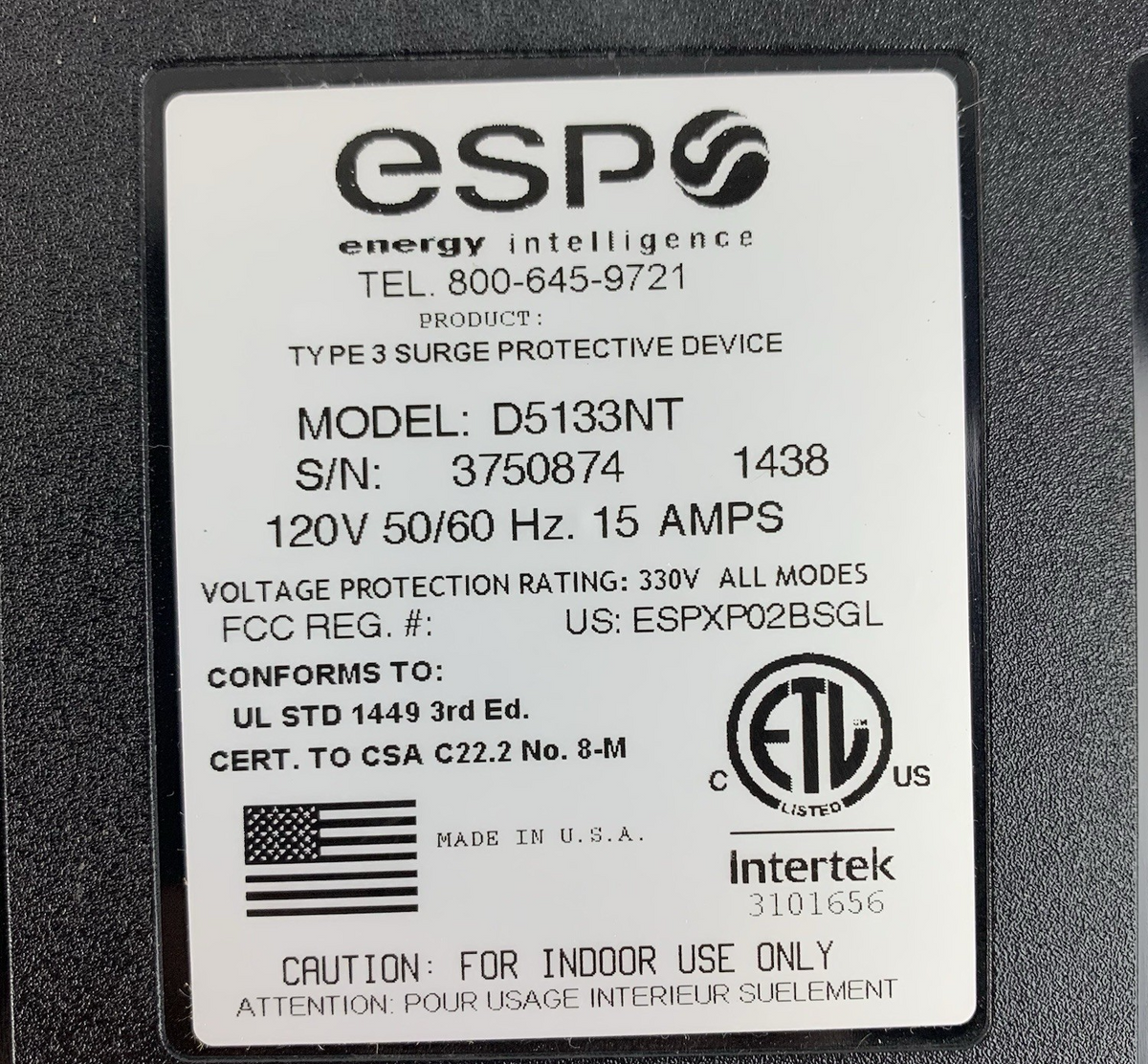 ESP D5133NT Energy Intelligence Type 3 Surge Protective Device - Powers On8