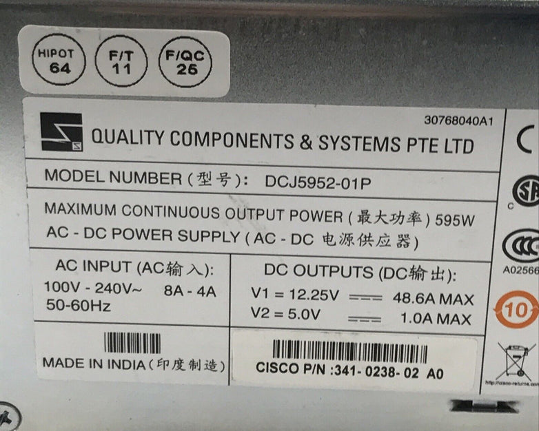 Cisco DCJ5952-01P 341-0238-02 Power Supply for Cisco 3900 3925 Router