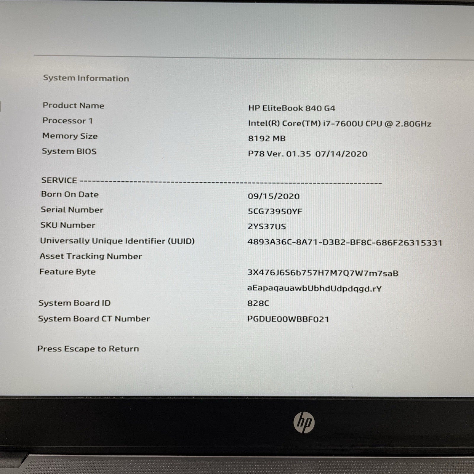 HP EliteBook 840 G4 15.6" i7-7600U 2.80 GHz 8 GB RAM No SSD/OS/AC2