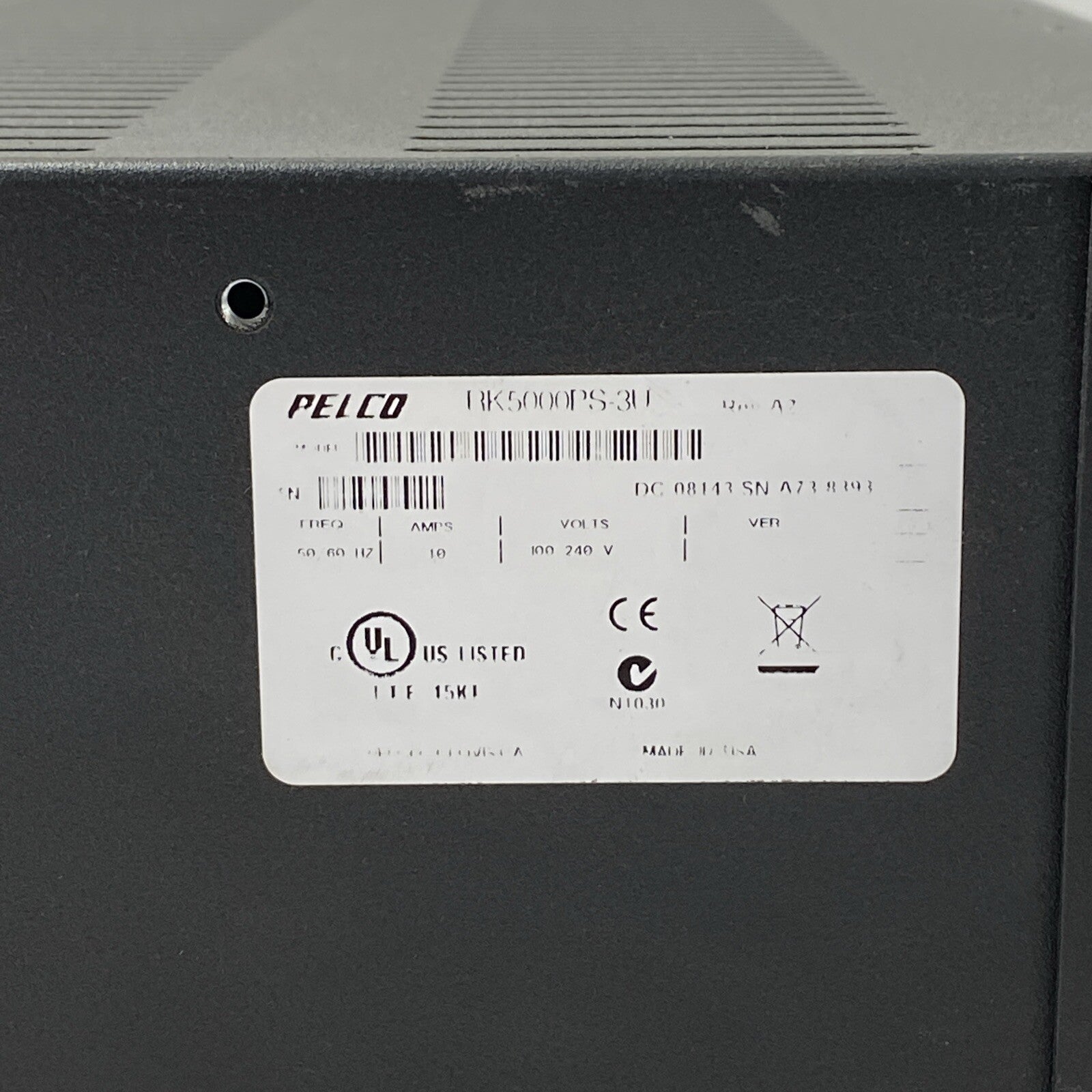 Pelco RK5000PS-3U Rack Mount Chassis For Fiber Optic And UTP Modules