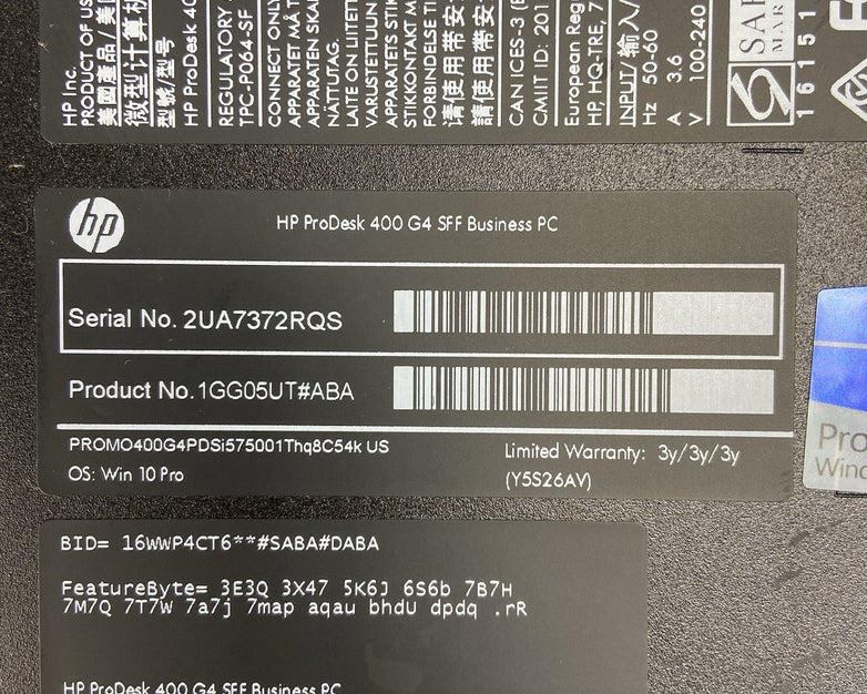 HP ProDesk 400 G4 SFF Intel Core i5-7500 3.4GHz 8GB RAM No HDD/OS/Front Panel