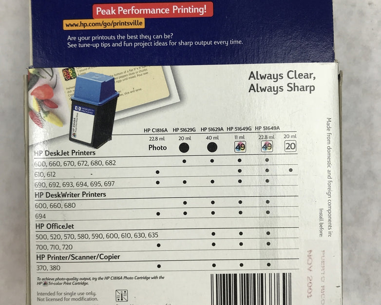 HP 49 Large Tri-Color Ink Cartridge HP 51649A - Expired