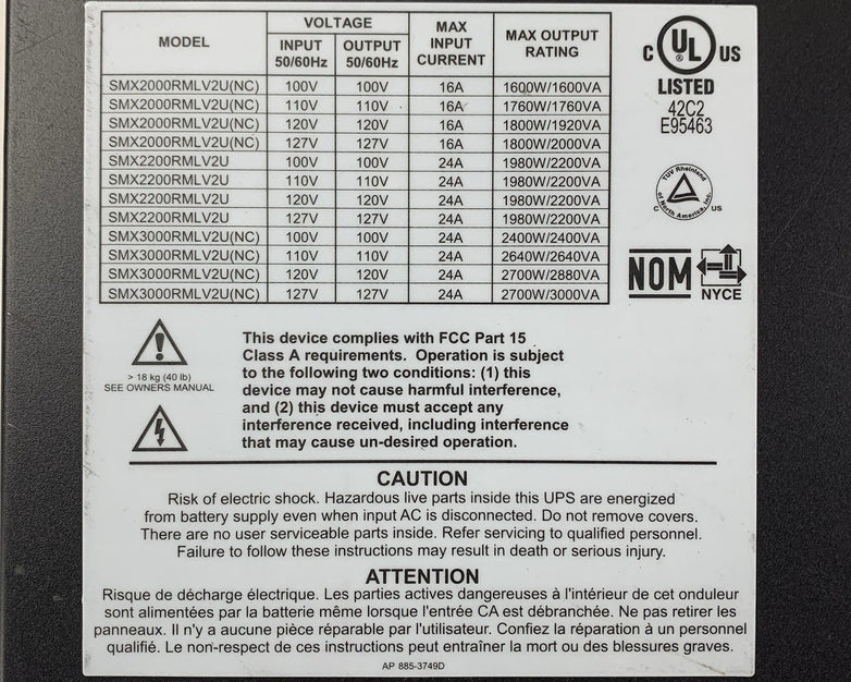 APC SMX3000RMLV2UNC 110V 2700W Smart-UPS Rack Mount No Faceplate Batt or Caddy